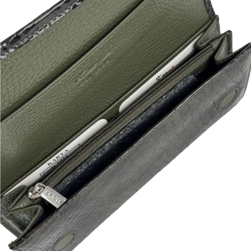 Кошелек женский кожаный лакированный Karya 1071-575 хаки