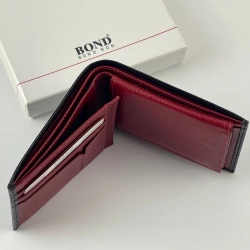 Кошелек мужской кожаный Bond 540-281-282 черный (внутри красный)