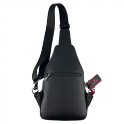 Сумка чоловіча через плече шкіряна Eminsa 40187 18-1 чорна з червоно-білою вставкою