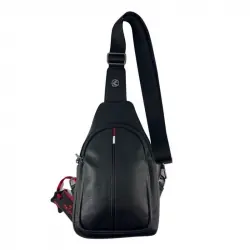 Сумка чоловіча через плече шкіряна Eminsa 40187 18-1 чорна з червоно-білою вставкою