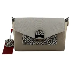 Сумка женская кожаная Vito Torelli 1049 3043/4034/1213 бежевая с питоном и леопардом