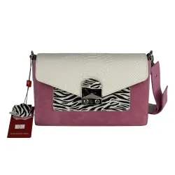 Сумка жіноча шкіряна Vito Torelli 1049 6034/6035/4034/2122/2800 рожева з бежевими вставками та під зебру