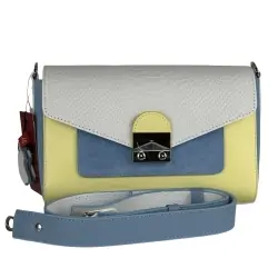 Сумка жіноча шкіряна Vito Torelli 1049 6016/4070/2120/2087/1005 блакитна з жовтими та білими вставками