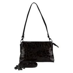 Сумка женская кожаная лакированная Karya 5072-654 темно-коричневая