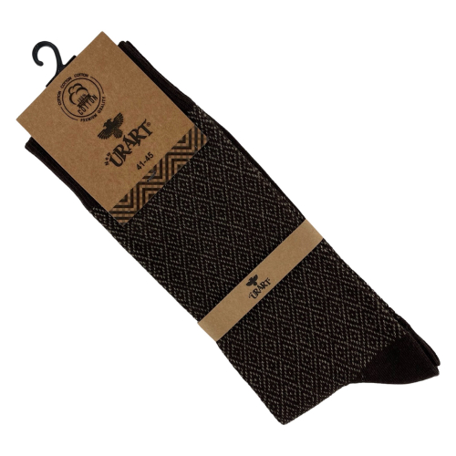 Шкарпетки чоловічі Urart Cotton 7451 (принт ромби) високі коричневі Size 41-45