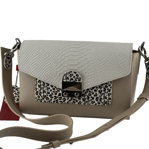 Сумка женская кожаная Vito Torelli 1049 3043/4034/1213 бежевая с питоном и леопардом