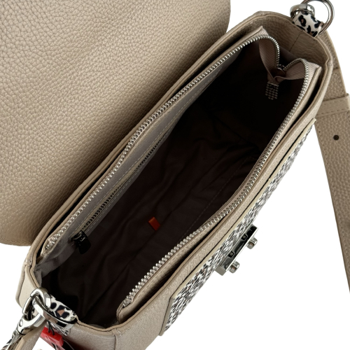 Сумка женская кожаная Vito Torelli 1049 3043/4034/1213 бежевая с питоном и леопардом