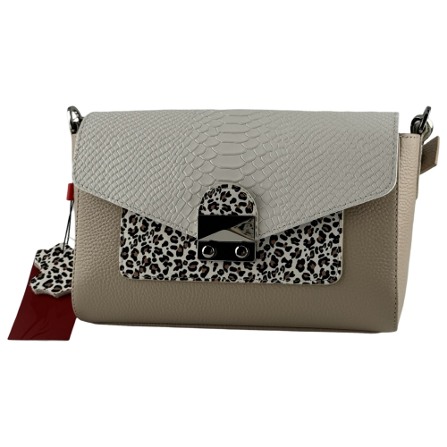 Сумка женская кожаная Vito Torelli 1049 3043/4034/1213 бежевая с питоном и леопардом