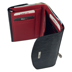 Кошелек женский кожаный лакированный Karya 2026-073 черный, внутри красный