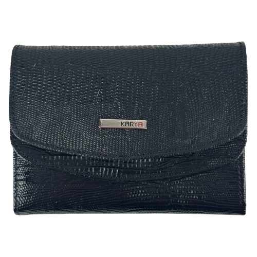 Кошелек женский кожаный лакированный Karya 2026-073 черный, внутри красный