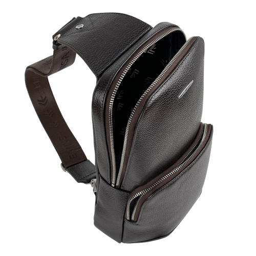 Сумка мужская через плечо кожаная Eminsa 40101 коричневая