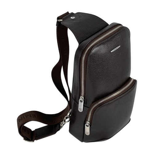 Сумка мужская через плечо кожаная Eminsa 40101 коричневая