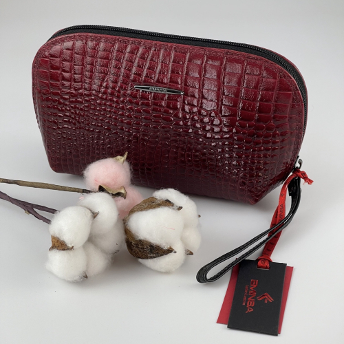 Косметичка женская кожаная Eminsa 2071 вишневая рептилия