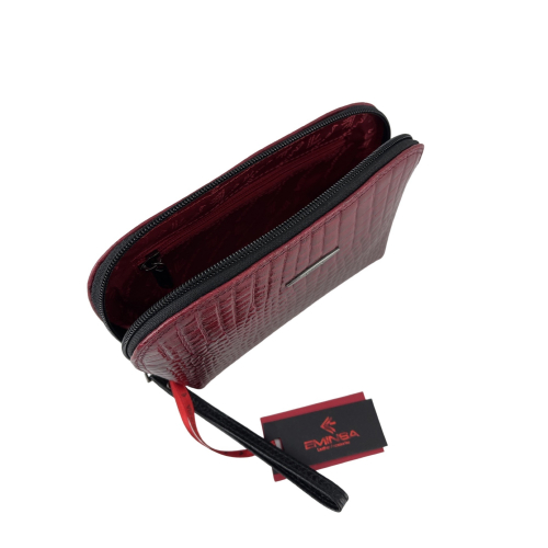 Косметичка женская кожаная Eminsa 2071 вишневая рептилия