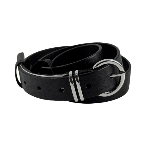 Ремень женский кожаный Кремень 05.30.75.06 черный 120 см (серебристая пряжка)