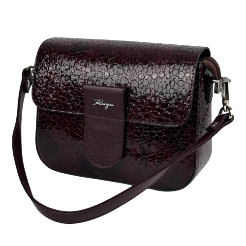 Сумка кросс-боди женская кожаная лакированная Karya 5068 винная 