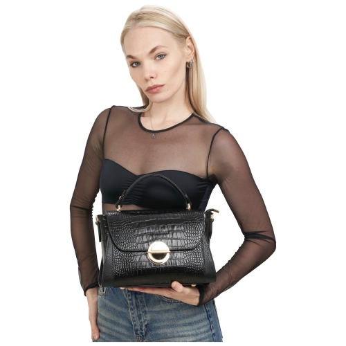 Сумка жіноча шкіряна Tony Bellucci 0551-356 чорна (золота фурнтура)