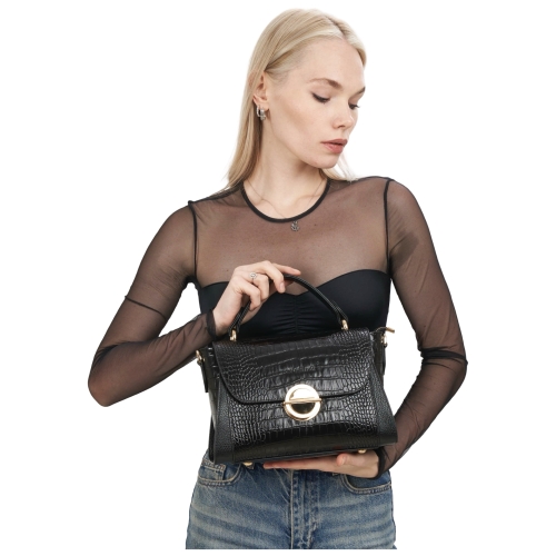 Сумка жіноча шкіряна Tony Bellucci 0551-356 чорна (золота фурнтура)