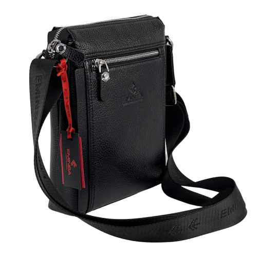 ​Сумка чоловіча шкіряна Eminsa 6146 37-1 чорна