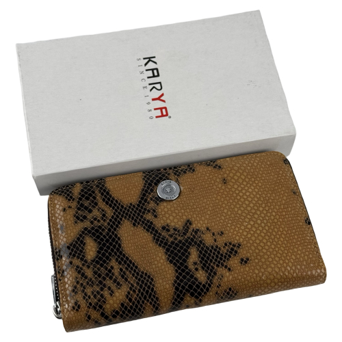 Кошелек женский кожаный лакированый Karya 1072 горчичный под питона