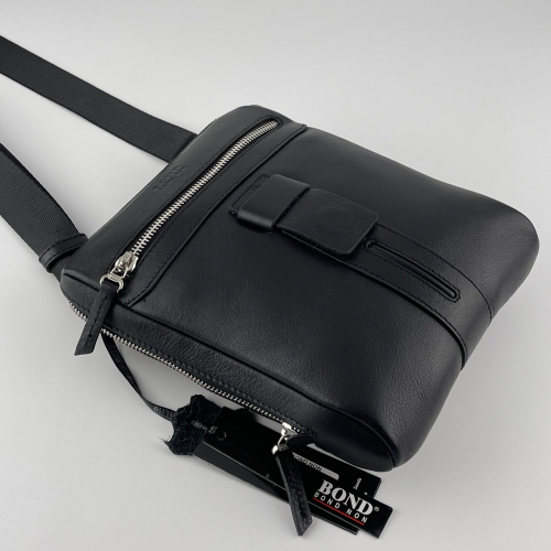 Сумка чоловіча через плече шкіряна Bond Non 1347-1 чорна