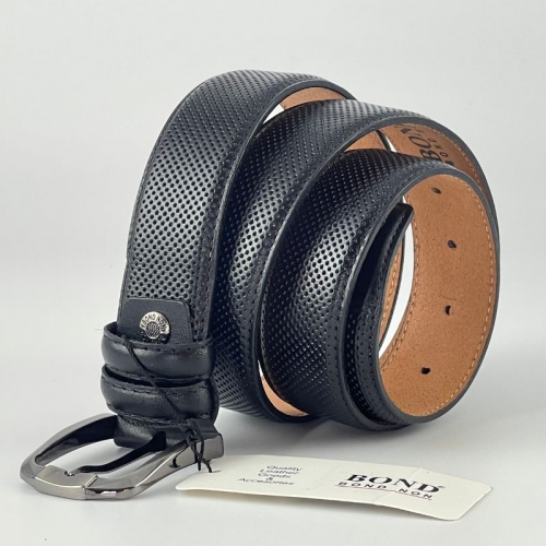 ​Ремінь чоловічий шкіряний Bond Non 11002 110 см чорний