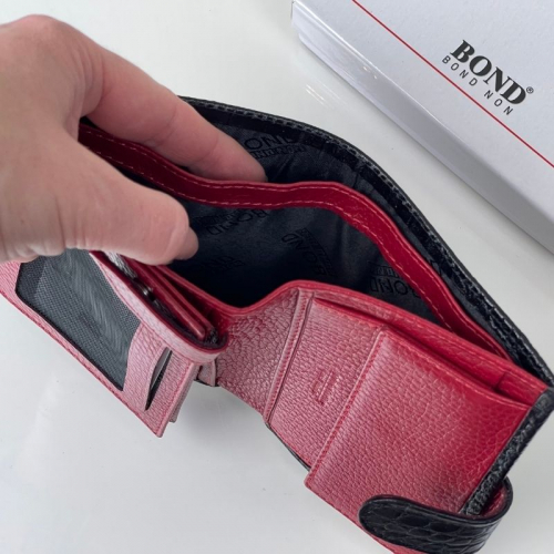Гаманець чоловічий під крокодилячу шкіру Bond Non 527-356-282 всередині червоний