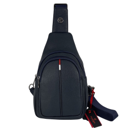 Сумка чоловіча через плече шкіряна Eminsa 40187 18-19 синя з червоно-білою вставкою