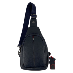 Сумка чоловіча через плече шкіряна Eminsa 40187 18-19 синя з червоно-білою вставкою