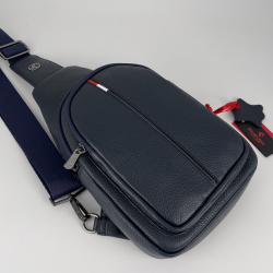 Сумка чоловіча через плече шкіряна Eminsa 40187 18-19 синя з червоно-білою вставкою