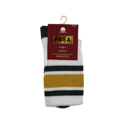 Шкарпетки жіночі Pasa Exclusive Cotton 015 білі с жовто-зеленою полоскою Size 36-40