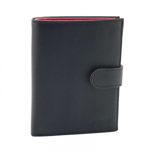 Гаманець чоловічий шкіряний гладкий Bond 527-1-8 чорний (всередині червоний)