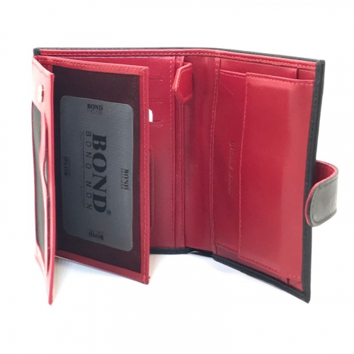 Гаманець чоловічий шкіряний гладкий Bond 527-1-8 чорний (всередині червоний)