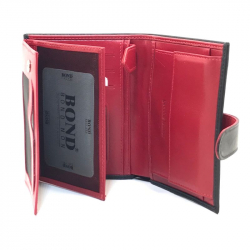 Гаманець чоловічий шкіряний гладкий Bond 527-1-8 чорний (всередині червоний)
