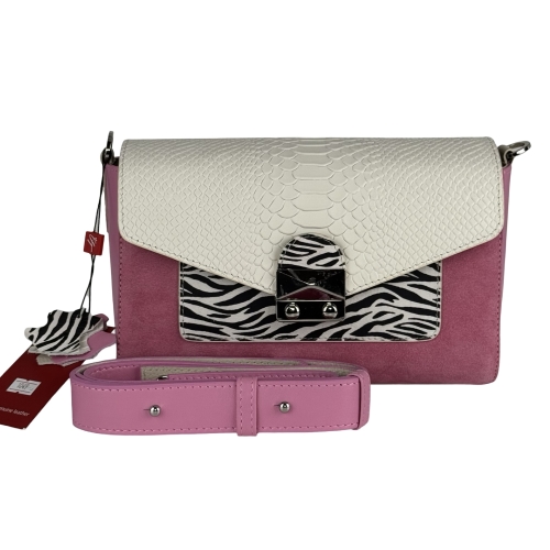 Сумка женская кожаная Vito Torelli 1049 6034/6035/4034/2122/2800 розовая с бежевыми вставками и под зебру