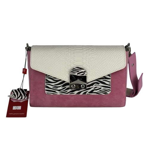 Сумка женская кожаная Vito Torelli 1049 6034/6035/4034/2122/2800 розовая с бежевыми вставками и под зебру