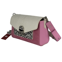 Сумка женская кожаная Vito Torelli 1049 6034/6035/4034/2122/2800 розовая с бежевыми вставками и под зебру