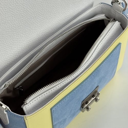 Сумка жіноча шкіряна Vito Torelli 1049 6016/4070/2120/2087/1005 блакитна з жовтими та білими вставками