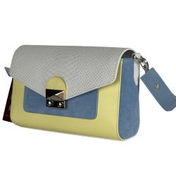 Сумка женская кожаная Vito Torelli 1049 6016/4070/2120/2087/1005 голубая с желтыми и белыми вставками