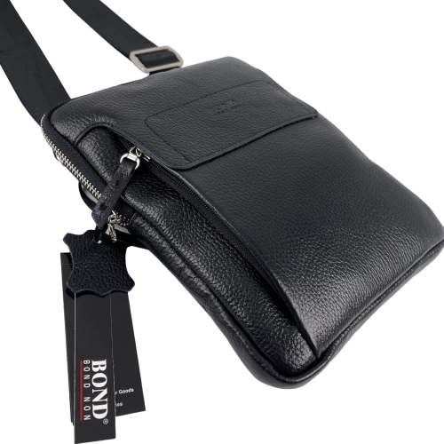 Сумка мужская через плечо кожаная Bond Non 1397-281 черная