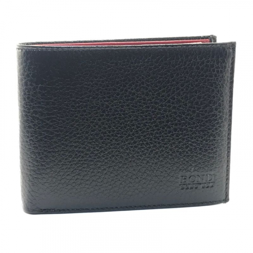 Гаманець чоловічий шкіряний гладкий Bond 540-281-282 чорний (всередині червоний)