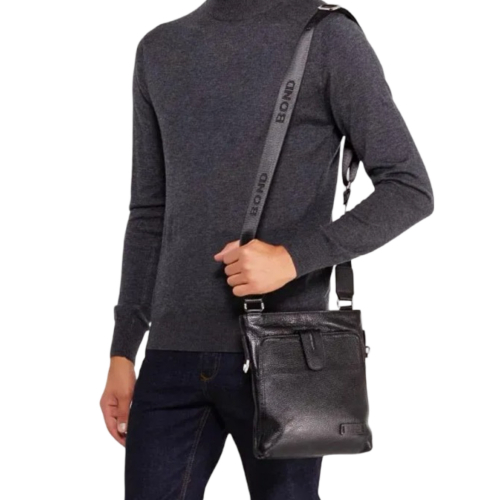 Сумка чоловіча шкіряна через плече шкіряна Bond Non 1032-281 чорна