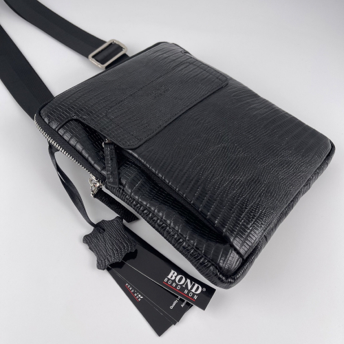 Сумка чоловіча через плече шкіряна Bond Non 1397-902 чорна