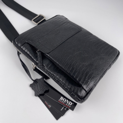 Сумка чоловіча через плече шкіряна Bond Non 1397-902 чорна