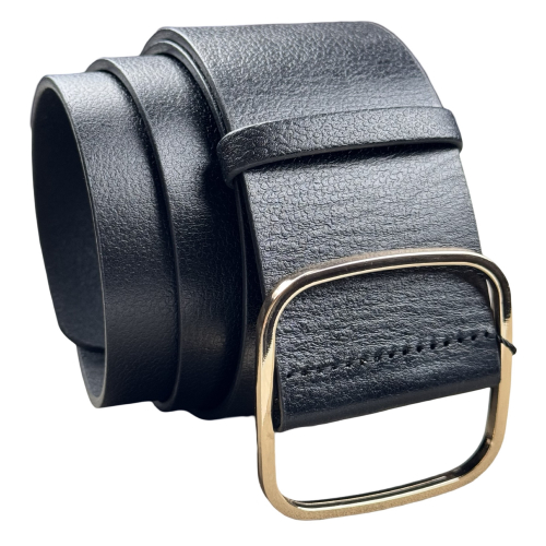 Ремень женский кожаный Кремень 05.60.63.15 черный 110 см (золотистая пряжка)