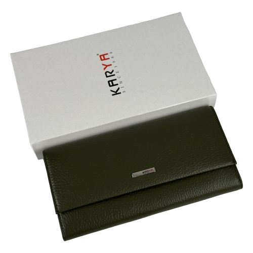 Кошелек женский кожаный лакированный Karya 1071-084 хаки