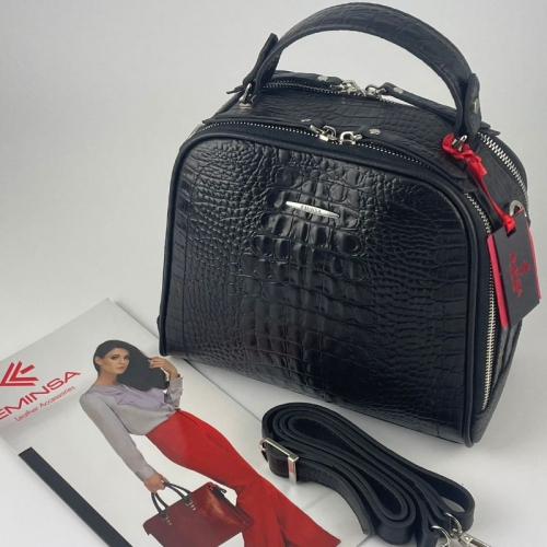 Сумка жіноча під крокодилячу шкіру Eminsa 40168 чорна