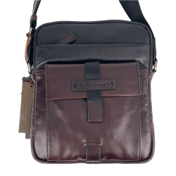 Сумка мужская кожаная The Bond 1114-4 черная с коричневым