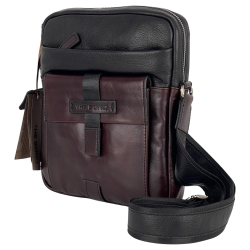 Сумка мужская кожаная The Bond 1114-4 черная с коричневым