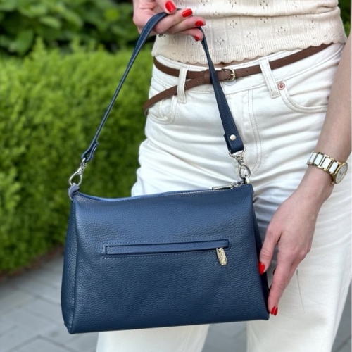 Сумка женская кожаная Vito Torelli 1065 6031/1082 синяя с замшевой вставкой